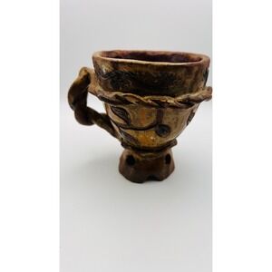 Studio Pottery Handcrafted Rustic Brown Glazed Footed Mug Wabi Sabi Art Ceramic